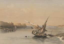 Egypt and Nubia, Volume II: Approach to the Fortress of Ibrim, Nubia 1847 Louis Haghe (British, 1806–1885) published by F. G. Moon, 20 Threadneedle Street, London after David Roberts (Scottish, 1796–1864) England, 19th century Color lithograph Support: Wove paper Sheet: 43.5 x 60.3 cm (17 1/8 x 23 3/4 in.); Image: 33.1 x 48.2 cm (13 1/16 x 19 in.) Bequest of John Bonebrake 2012.158 Catalogue raisonné: Abbey 272:49 https://www.clevelandart.org/art/2012.158 — Photo The Cleveland Museum of Art / Unsplash
