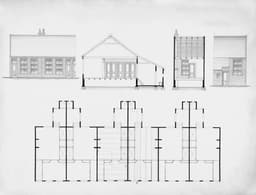 Titel: Ontwerp van zes woningen. Beschrijving: voor- en achtergevel/doorsneden/plattegronden — Photo Amsterdam City Archives / Unsplash