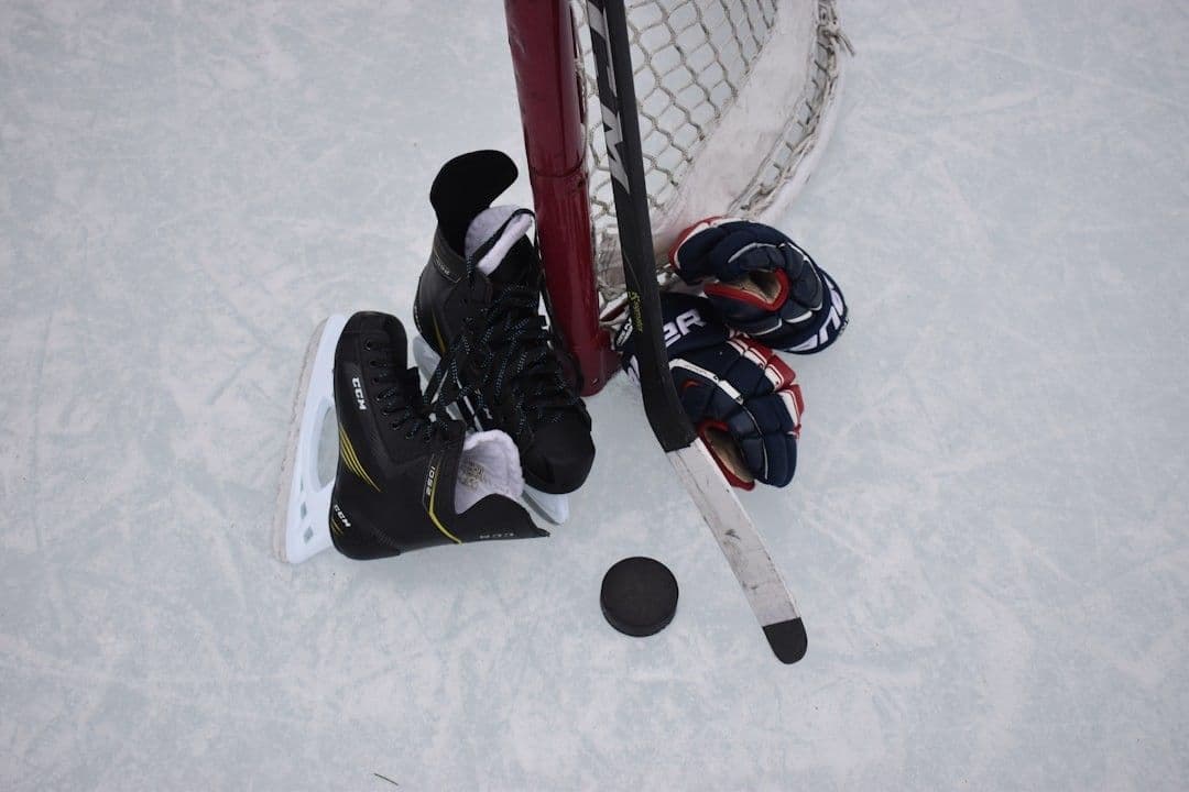 skates, puck, goal, gloves, stick — Photo Mariah Hewines / Unsplash