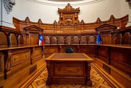 a courtroom with a large wooden bench — Photo Rai Singh Uriarte / Unsplash